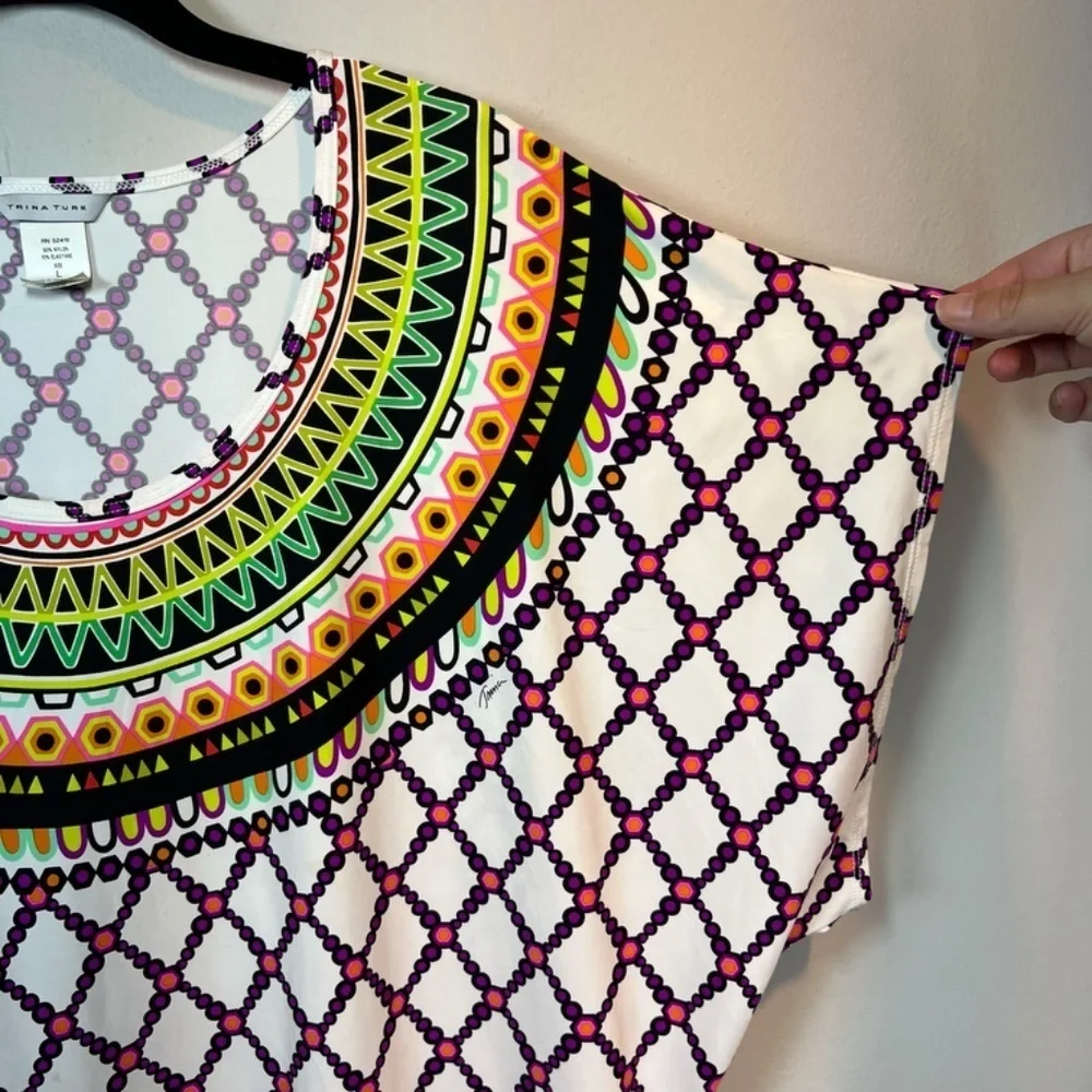 Trina Turk Kon Tiki Colorful Print Swim Cover Up Tunic Beach Dress Women's Large